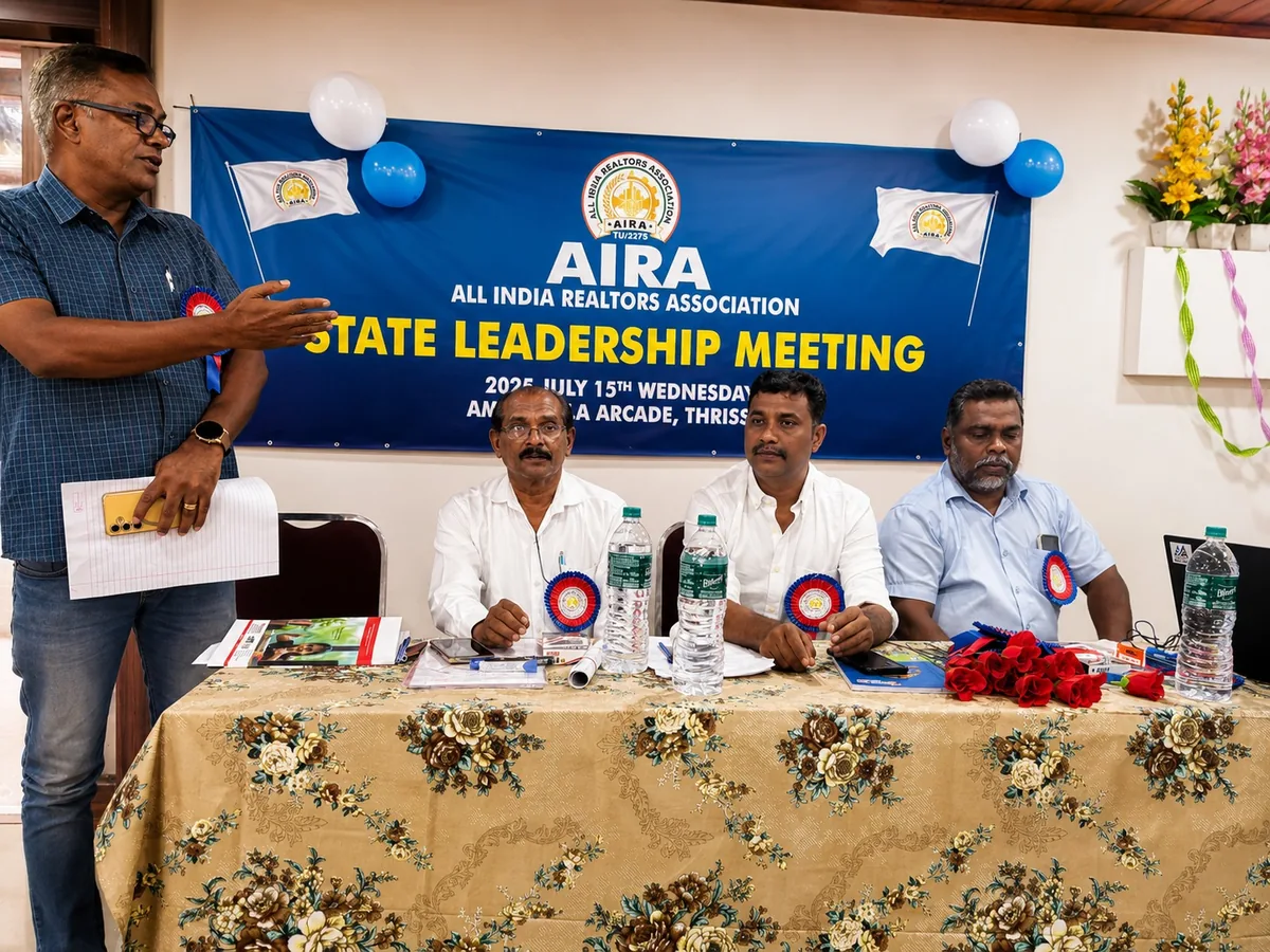 Office bearers at the head table beneath the meeting banner